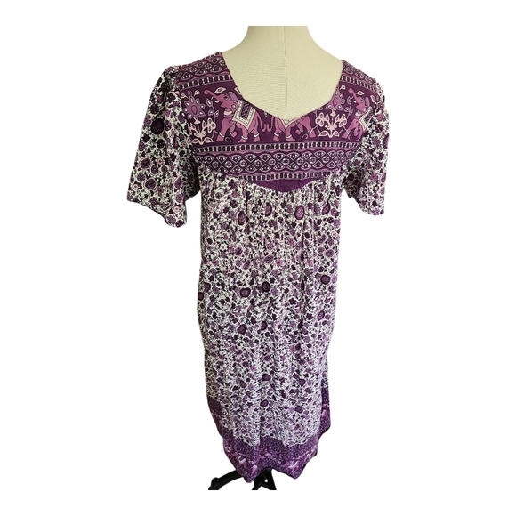 Daffodil 100% Cotton Boho Floral Lounge Dress Purple Size Medium - Picture 5 of 9